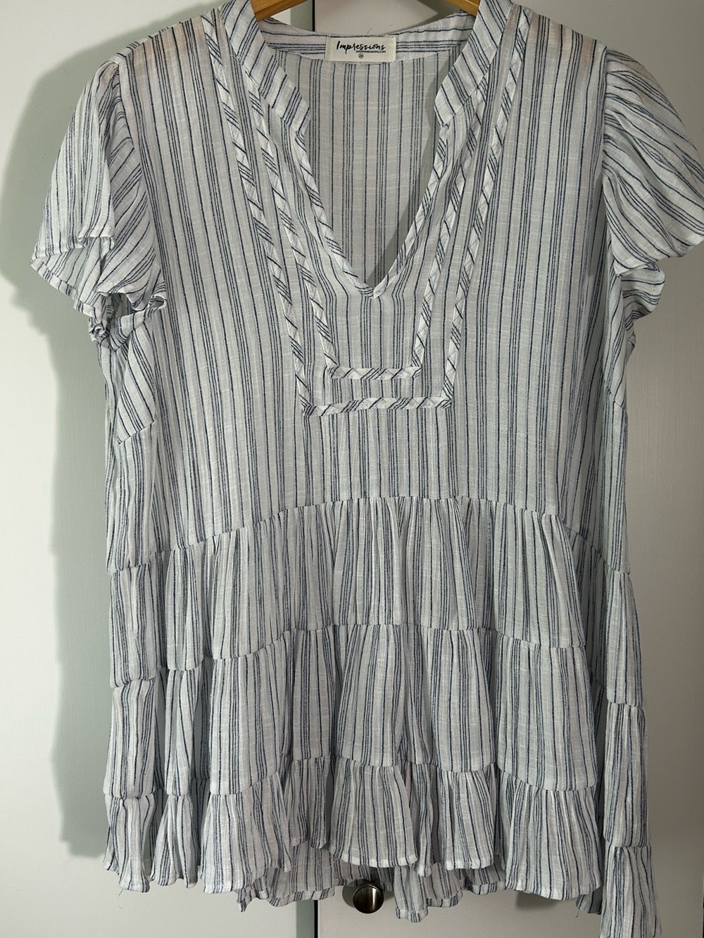 Impressions Striped Tiered V-Neck Flowy Top